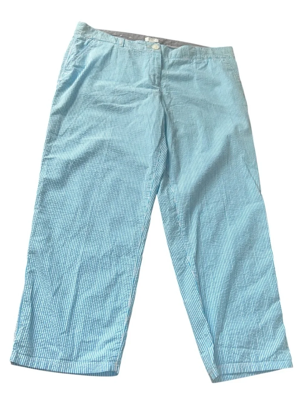 Crown & Ivy Seersucker Boating Pants Cropped Cotton Chino Sz 14 Coastal Nautical